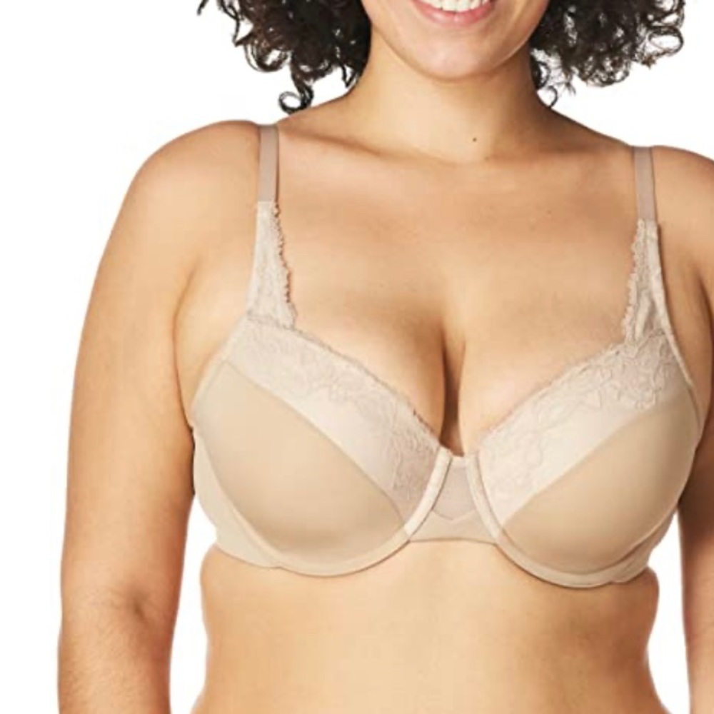 Olga Plus Size Cloud 9 Underwire Contour Bra with Lace Toasted Almond size 42C